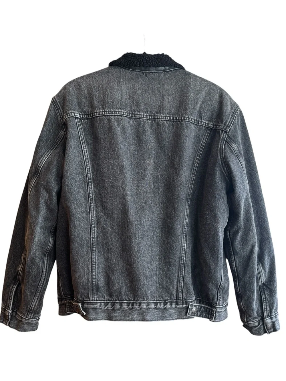 LEVIS SHERPA Jean Jacket Trucker Denim Stonewashed Cotton Black Warm Men's Large